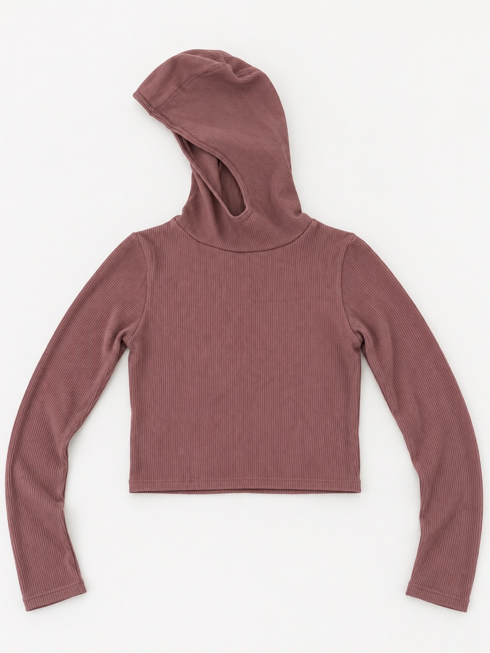 Zara Ribbed Seamless Hooded Long-Sleeve Crop Top - Brown